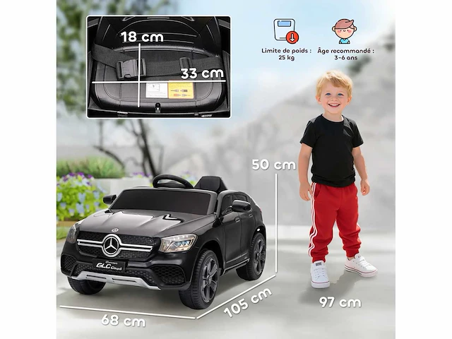 Kinderelektrische auto, 12v elektrisch voertuig, 2.4g afstandsbediening, 3 versnellingen, langzaam starten, 105x68x50cm, zwart - afbeelding 3 van  7