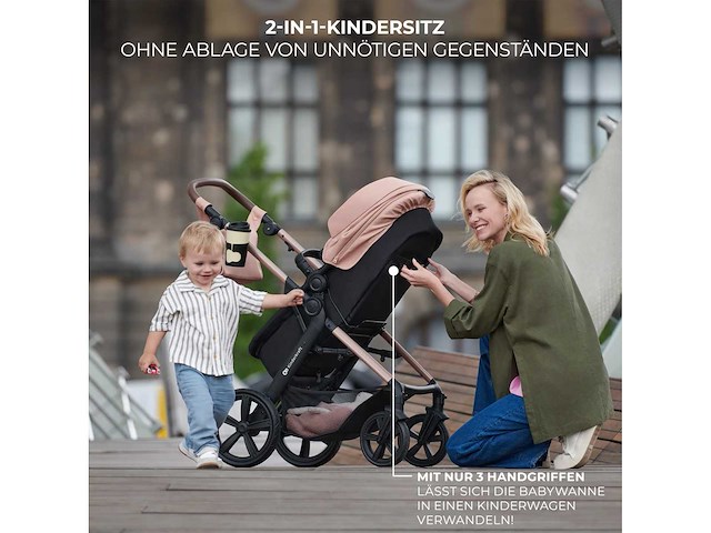 Kinderkraft moov 2 air 3-in-1 kinderwagen - opblaasbare wielen - 2-in-1 stoel - mink pro i-size autostoeltje inbegrepen - tot 27 kg - upf50+ cockpitkap - zwart - afbeelding 2 van  6
