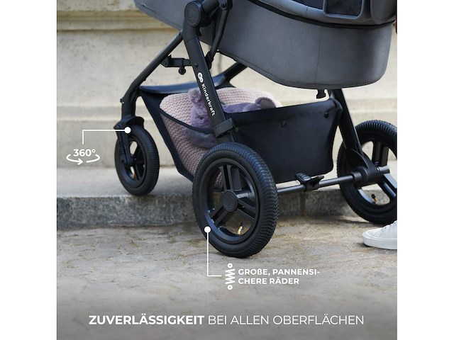Kinderkraft moov 2 air 3-in-1 kinderwagen - opblaasbare wielen - 2-in-1 stoel - mink pro i-size autostoeltje inbegrepen - tot 27 kg - upf50+ cockpitkap - zwart - afbeelding 4 van  6