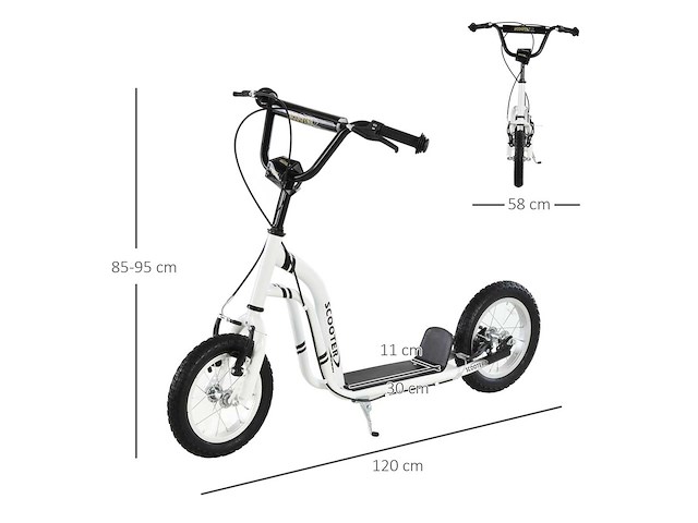 Kinderscooter, grote 12 inch rubberen pneumatische wielen - afbeelding 3 van  5
