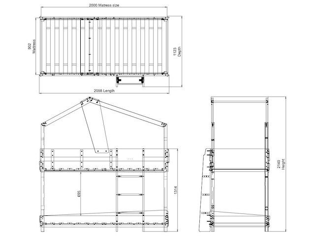 Kinderstapelbed timber | 204 x 112,3 x 214 cm | wit - afbeelding 3 van  4
