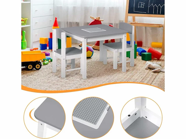 Kindertafel en stoelset, 1 kindertafel + 2 kinderstoelen - afbeelding 4 van  6