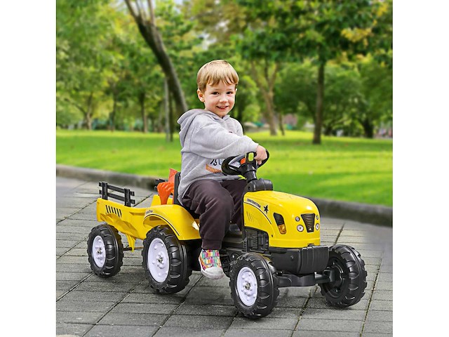 Kindertractordrager met aanhangwagen, hark en graafmachine - afbeelding 1 van  5
