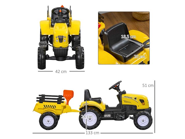 Kindertractordrager met aanhangwagen, hark en graafmachine - afbeelding 3 van  5