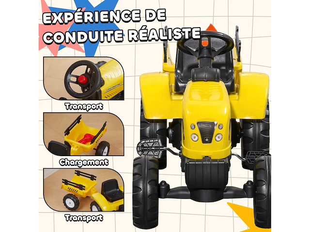 Kindertractordrager met aanhangwagen, hark en graafmachine - afbeelding 4 van  5