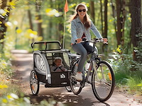 Kindertrailer, kinderwagen, met remmen, opvouwbaar, voor 2 kinderen, grijs/zwart - afbeelding 1 van  8
