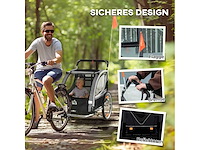 Kindertrailer, kinderwagen, met remmen, opvouwbaar, voor 2 kinderen, grijs/zwart - afbeelding 5 van  8