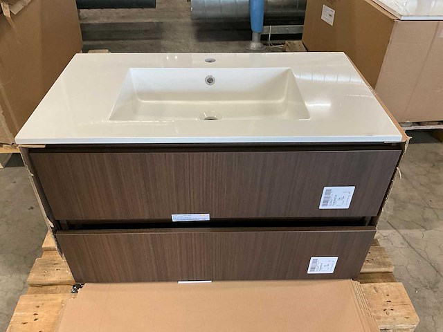 Kivu badkamerkast met wastafelblad en spiegel - afbeelding 2 van  11