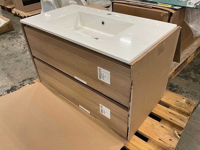 Kivu badkamerkast met wastafelblad en spiegel - afbeelding 1 van  10