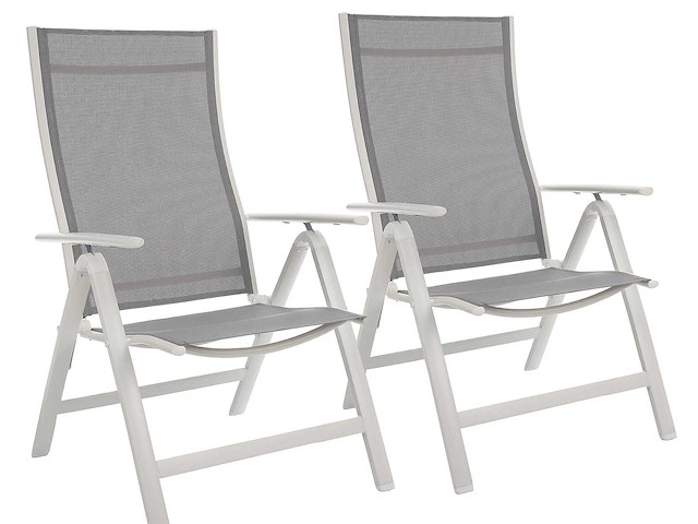 Klapstoel (x2) xl, ergonomische vorm, verstelbaar in 7 posities, ondersteunt tot 140 kg - wit - afbeelding 1 van  8