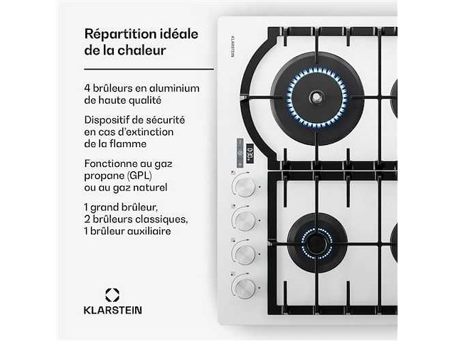 Klarstein ignito gasplaat 4 branders 8000w veiligheidsvlam elektrische ontstekingplaat wit - afbeelding 3 van  4