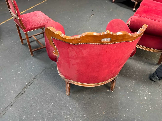Klassieke stijl red velvet bank / woonkamer – 3 delen - afbeelding 3 van  16