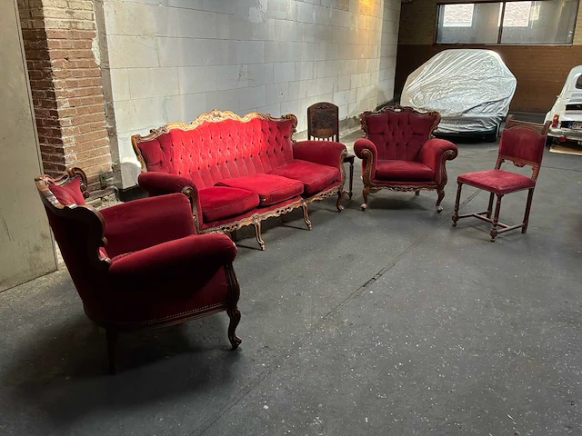 Klassieke stijl red velvet bank / woonkamer – 3 delen - afbeelding 1 van  16