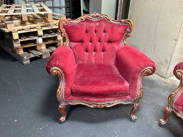 Klassieke stijl red velvet bank / woonkamer – 3 delen - afbeelding 12 van  16