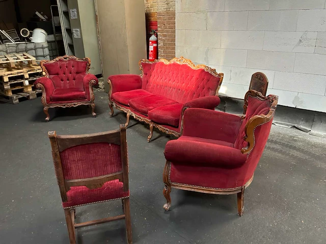 Klassieke stijl red velvet bank / woonkamer – 3 delen - afbeelding 16 van  22