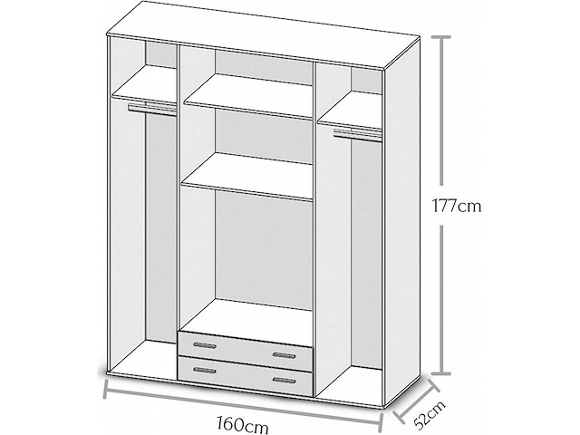 Kledingkast base | 160 x 52 x 177 cm | wit - afbeelding 7 van  7
