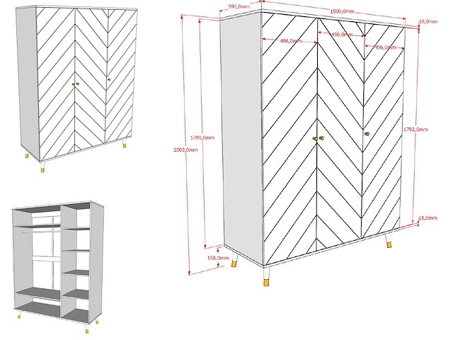Kledingkast billy - 150x59x200 cm - mdf/wit - afbeelding 3 van  3