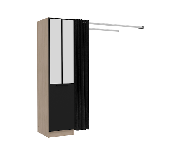 Kledingkast botan h - 180 cm-1 draaideur, 3 legplanken, 1 kledingroede, 1 gordijn-eik - afbeelding 1 van  1