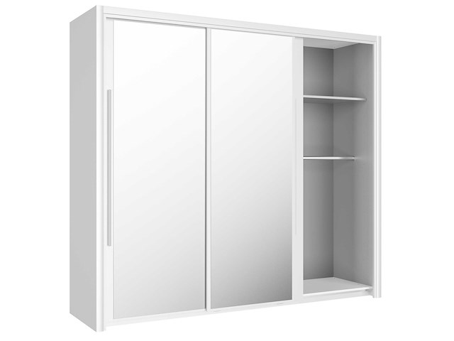 Kledingkast cody 231cm met 3 schuifdeuren & spiegel - wit - afbeelding 2 van  7