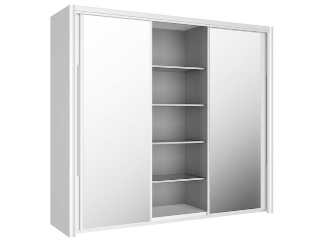 Kledingkast cody 231cm met 3 schuifdeuren & spiegel - wit - afbeelding 3 van  7