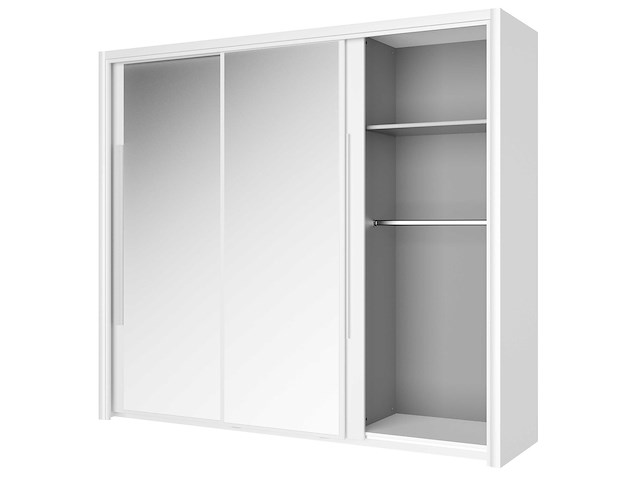 Kledingkast cody 231cm met 3 schuifdeuren & spiegel - wit - afbeelding 6 van  7