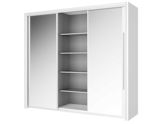 Kledingkast cody 231cm met 3 schuifdeuren & spiegel - wit - afbeelding 7 van  7