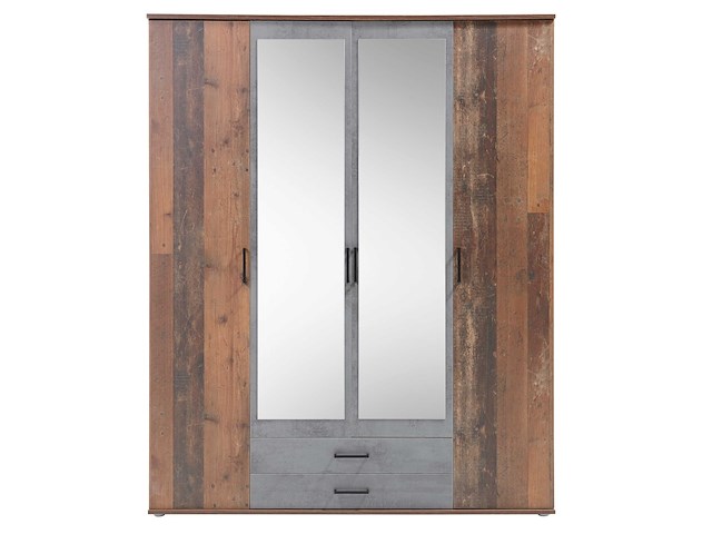 Kledingkast ellis 160cm met 4 deuren 2 lades & spiegel - old style/beton - afbeelding 3 van  7