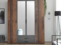 Kledingkast ellis 160cm met 4 deuren 2 lades & spiegel - old style/beton - afbeelding 4 van  7