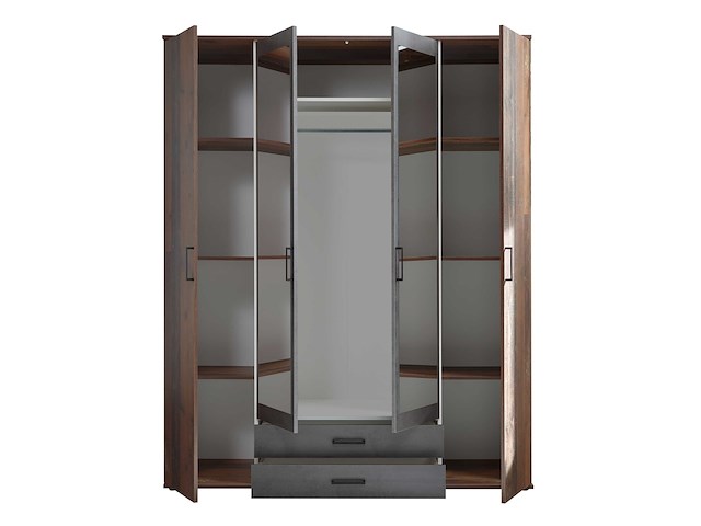 Kledingkast ellis 160cm met 4 deuren 2 lades & spiegel - old style/beton - afbeelding 7 van  7