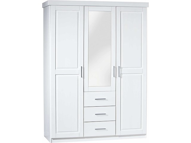 Kledingkast geraldo 140cm met 3 deuren & spiegel - wit - afbeelding 1 van  8