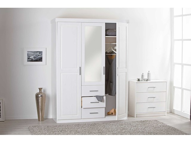 Kledingkast geraldo 140cm met 3 deuren & spiegel - wit - afbeelding 6 van  8