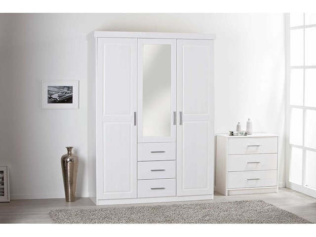 Kledingkast geraldo 140cm met 3 deuren & spiegel - wit - afbeelding 7 van  8