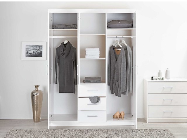 Kledingkast geraldo 140cm met 3 deuren & spiegel - wit - afbeelding 8 van  8