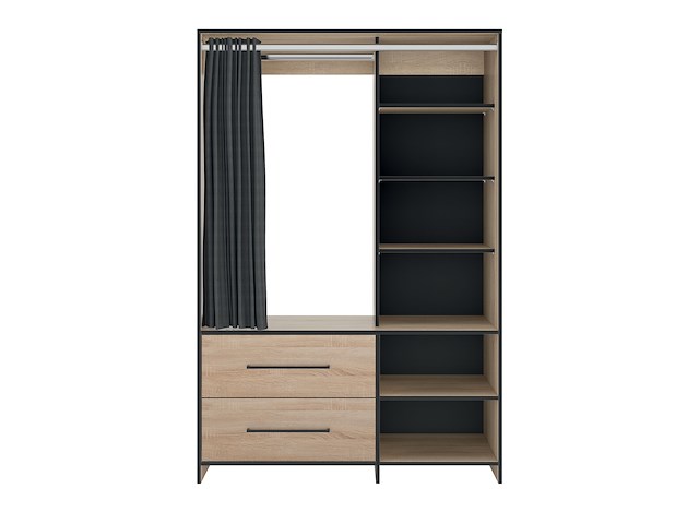 Kledingkast jungo 122cm 2 lades - eik/zwart - afbeelding 1 van  5