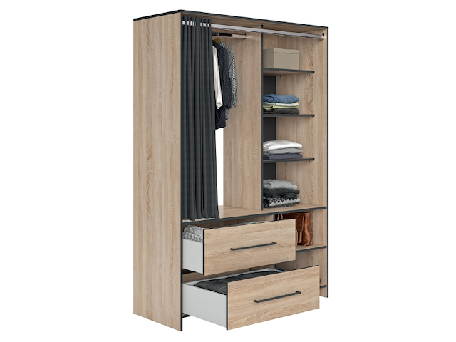 Kledingkast jungo 122cm 2 lades - eik/zwart - afbeelding 5 van  5