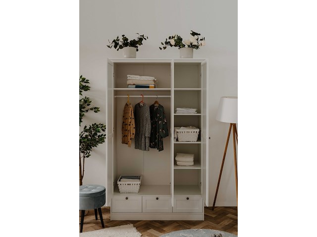 Kledingkast landwood 120cm met 3 deuren - wit - afbeelding 4 van  7
