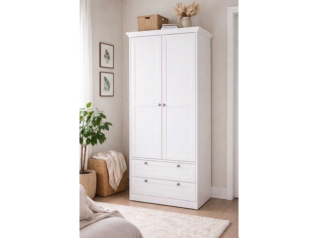 Kledingkast landwood 80cm met 2 deuren - wit - afbeelding 2 van  7