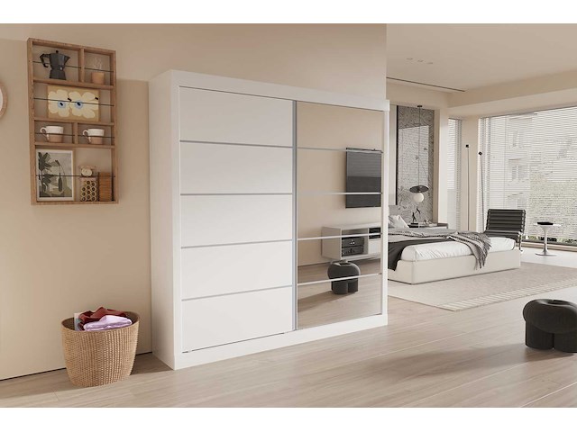 Kledingkast mike | 183 x 53 x 198 cm | met spiegel | wit - afbeelding 1 van  7