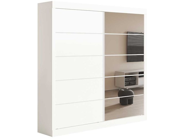 Kledingkast mike | 183 x 53 x 198 cm | met spiegel | wit - afbeelding 3 van  7