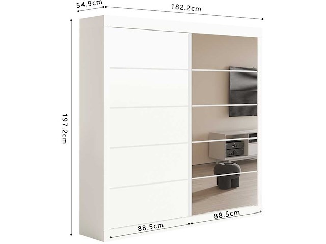 Kledingkast mike | 183 x 53 x 198 cm | met spiegel | wit - afbeelding 6 van  7