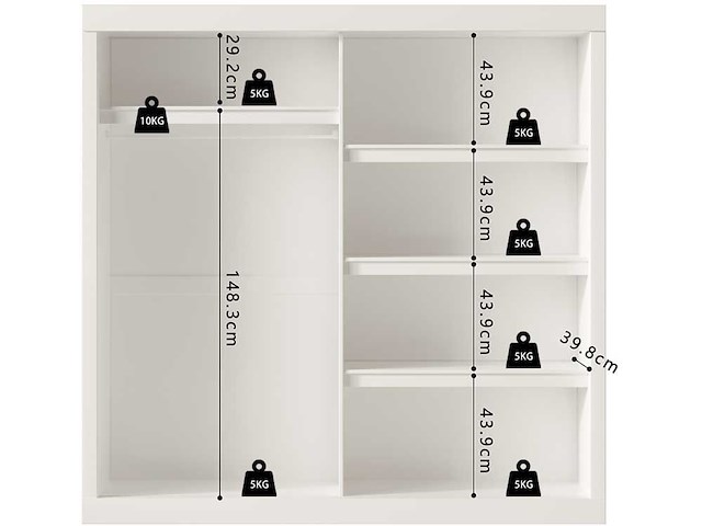 Kledingkast mike | 183 x 53 x 198 cm | met spiegel | wit - afbeelding 7 van  7