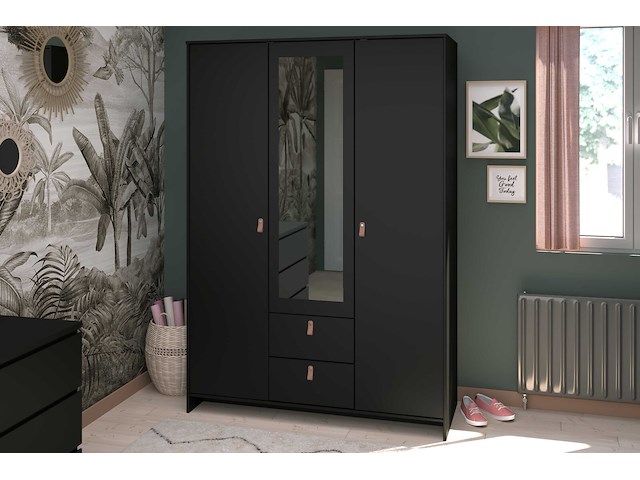 Kledingkast minty 137cm, 3 deuren & 2 lades - zwart - afbeelding 1 van  7