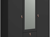 Kledingkast minty 137cm, 3 deuren & 2 lades - zwart - afbeelding 2 van  7