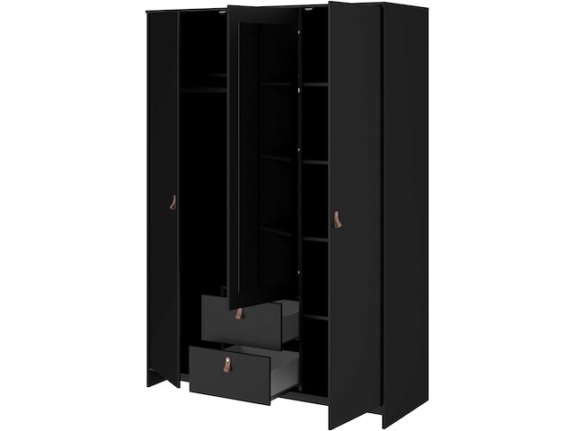 Kledingkast minty 137cm, 3 deuren & 2 lades - zwart - afbeelding 6 van  7