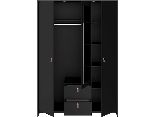 Kledingkast minty 137cm, 3 deuren & 2 lades - zwart - afbeelding 7 van  7