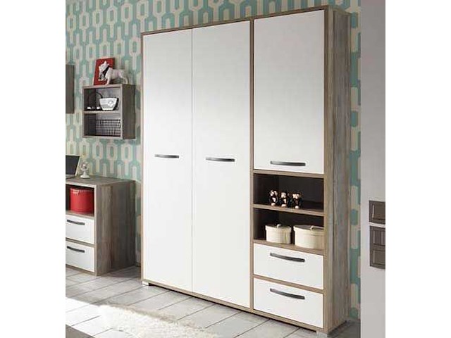 Kledingkast petrus | 138 x 57 x 201 cm | wit en bruin - afbeelding 1 van  5