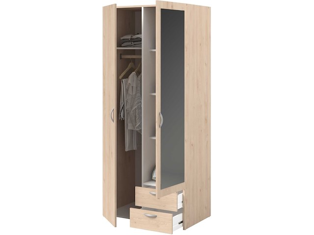 Kledingkast salvador met spiegel, 2 deuren & 2 lades - jackson eik - afbeelding 5 van  7