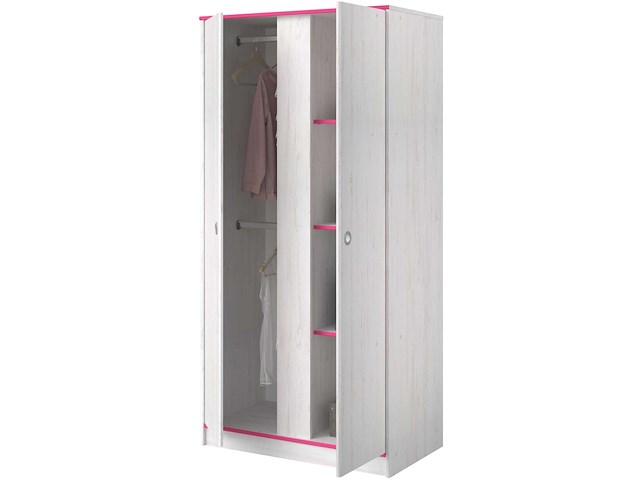 Kledingkast smoozy 90cm 2 deuren - wit/roze of wit/blauw - afbeelding 5 van  7