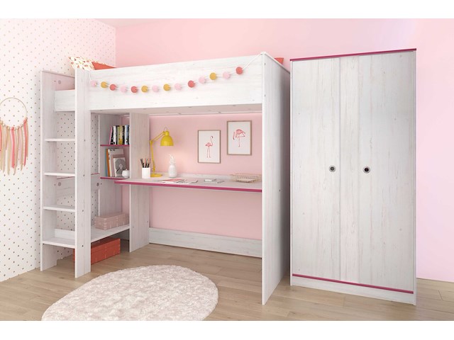 Kledingkast smoozy 90cm 2 deuren - wit/roze of wit/blauw - afbeelding 6 van  7