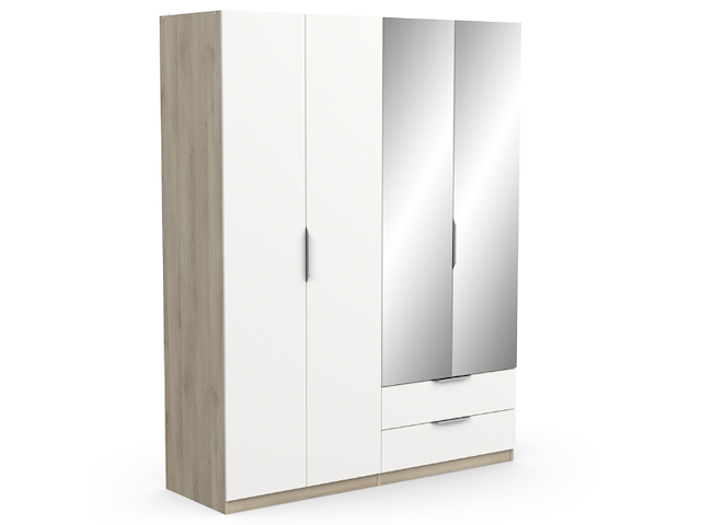 Kledingkast spectre 157cm met spiegel - mat wit/eik - afbeelding 1 van  5